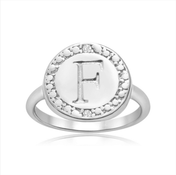 Silver Monogram Ring - F - 925 Sterling SILVER - Picture 1 of 2